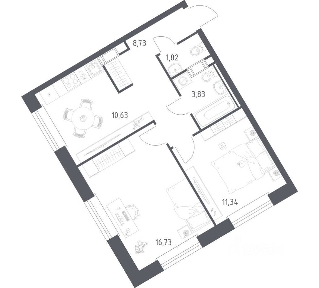 2-комн. квартира, 53,08 м², в ЖК ЭкоБунино
