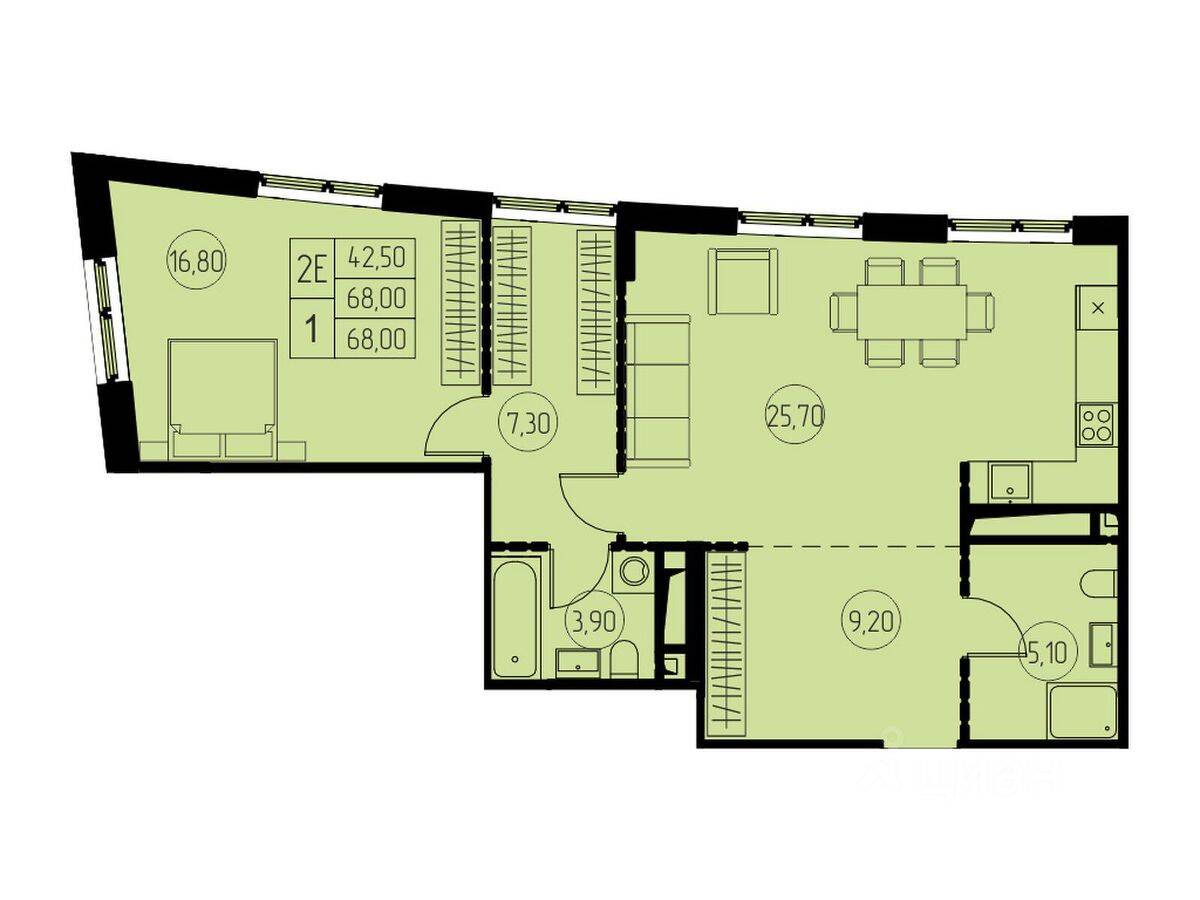 3-комн. квартира, 68 м², в ЖК 7 небо