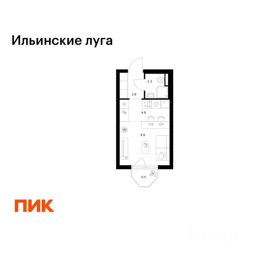 Квартира-студия, 20,4 м², в ЖК «Ильинские луга»