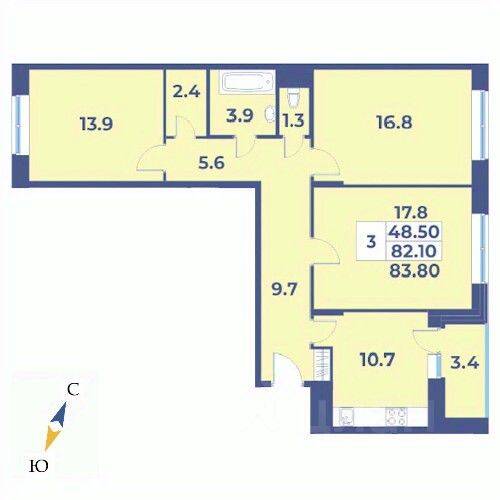 3-комн. квартира, 83,8 м², в ЖК «Эдельвейс» (ЦентрСтрой)