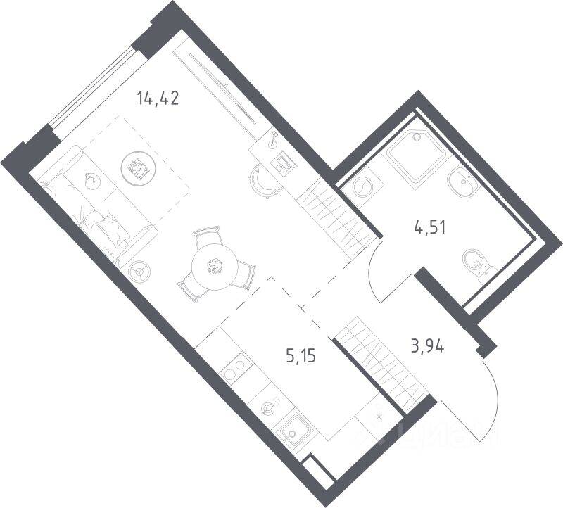 Квартира-студия, 28,02 м², в ЖК Рублевский Квартал