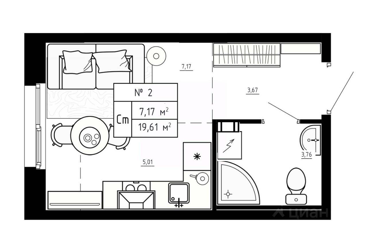 Квартира-студия, 19,61 м², в Малоэтажный ЖК Аннино Сити