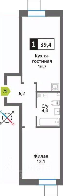 1-комн. квартира, 39,4 м², в ЖК Лесная Отрада