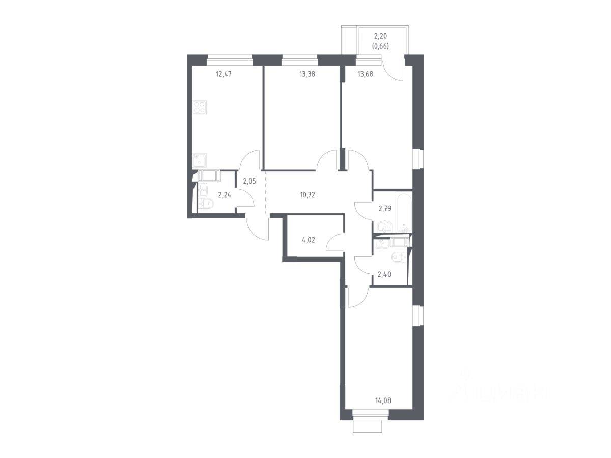 3-комн. квартира, 78,49 м², в ЖК Пятницкие Луга