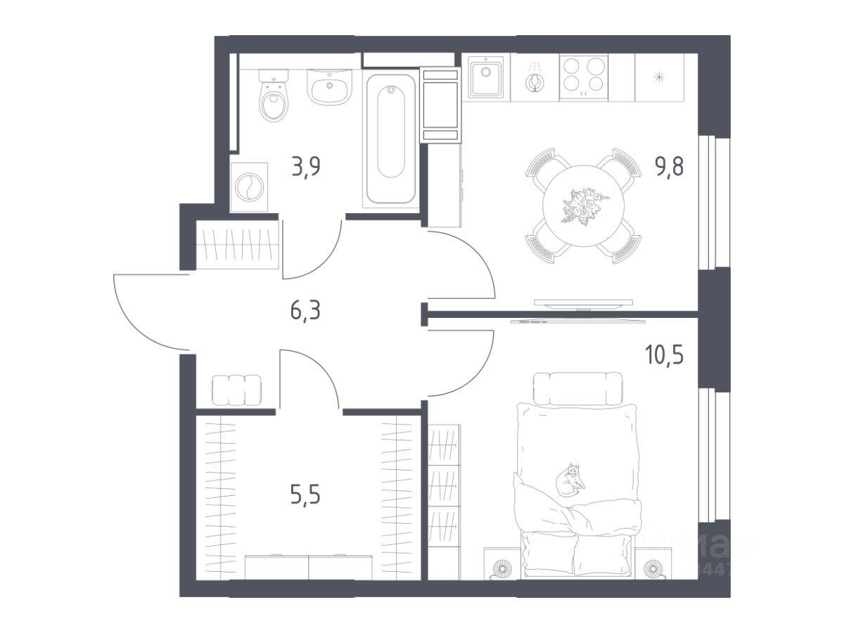 1-комн. квартира, 35,5 м², в ЖК Мытищи Парк