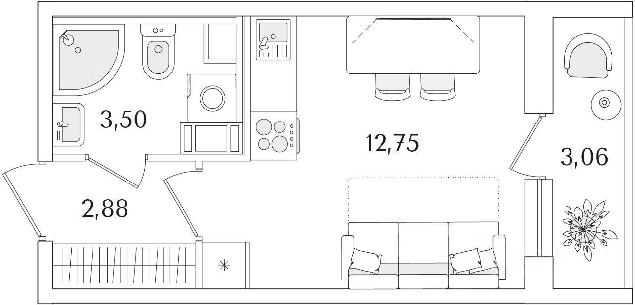 Квартира-студия, 20,66 м², в ЖК Кинопарк