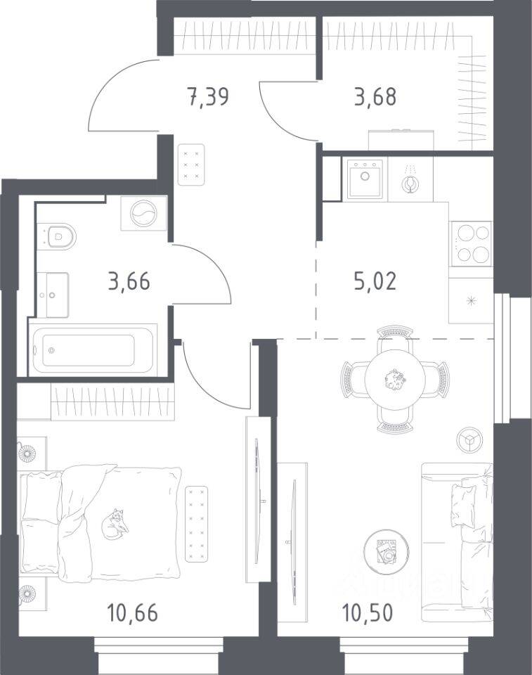 1-комн. квартира, 40,91 м², в ЖК Квартал Строгино