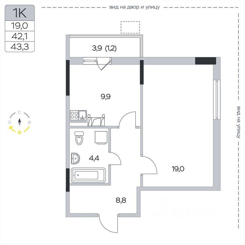 1-комн. квартира, 43,3 м², в ЖК «Пироговская Ривьера»