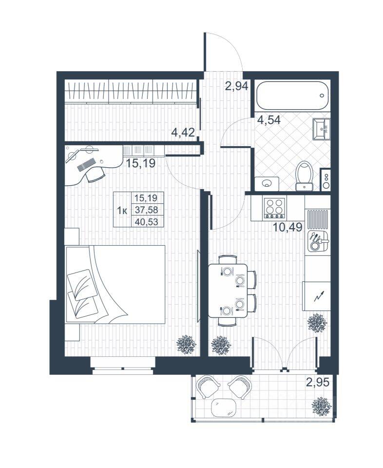 1-комн. квартира, 37,3 м², в ЖК «Ново-Антропшино»