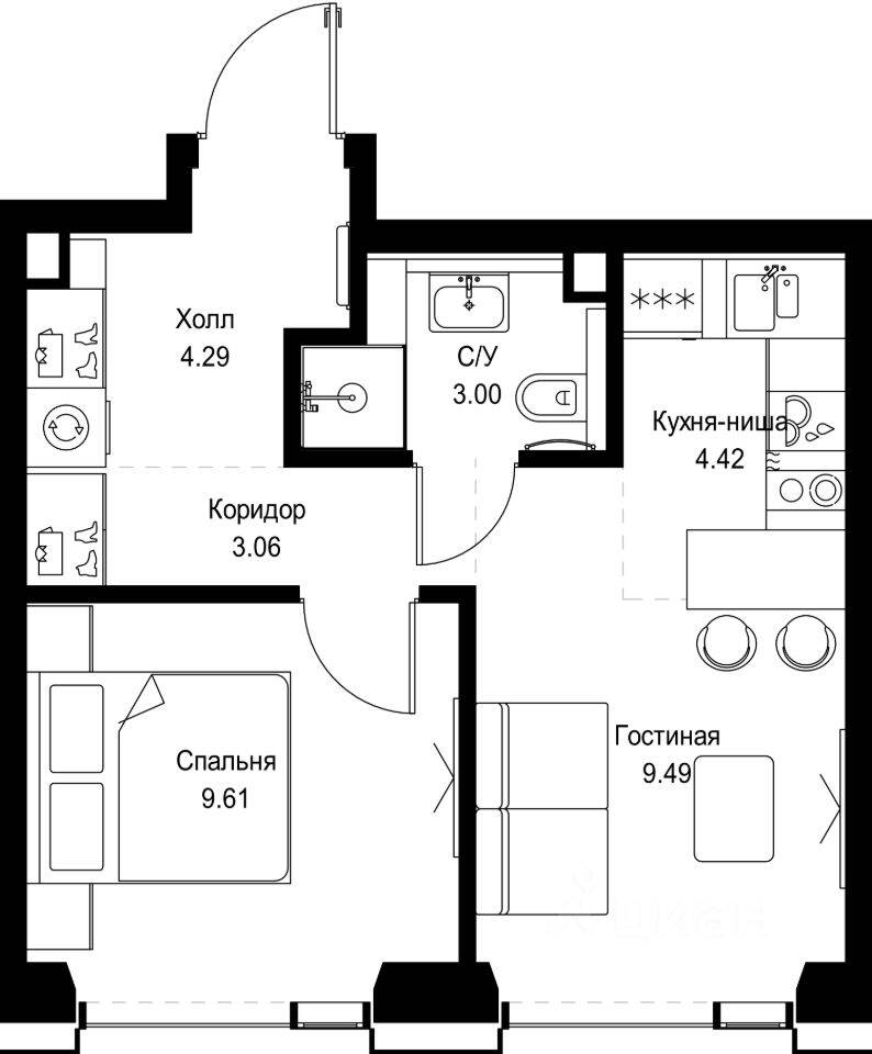 1-комн. квартира, 33,87 м², в ЖК SET