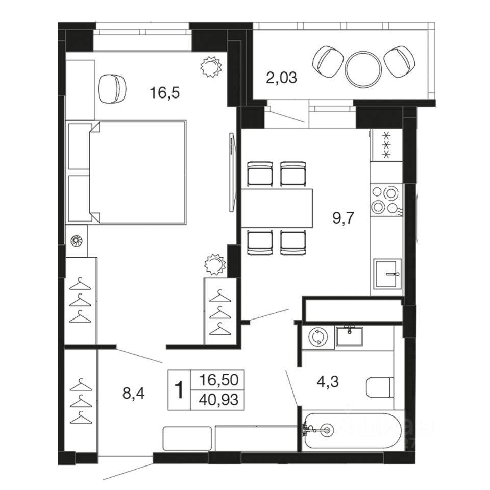 1-комн. квартира, 40,9 м², в ЖК «Времена года»