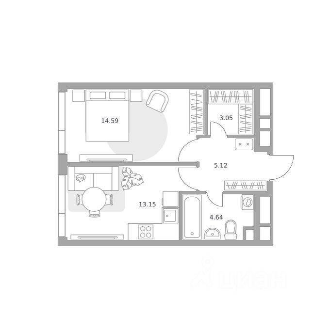 1-комн. квартира, 40,55 м², в ЖК «Нижегородская от Гранель»