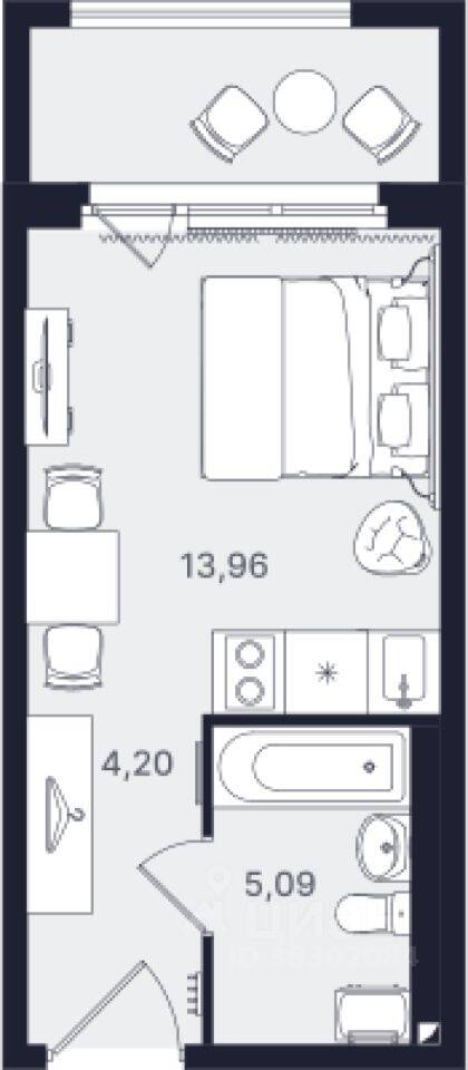 Квартира-студия, 23,25 м², в МФК Про.Молодость (Апартаменты Про.Молодость)