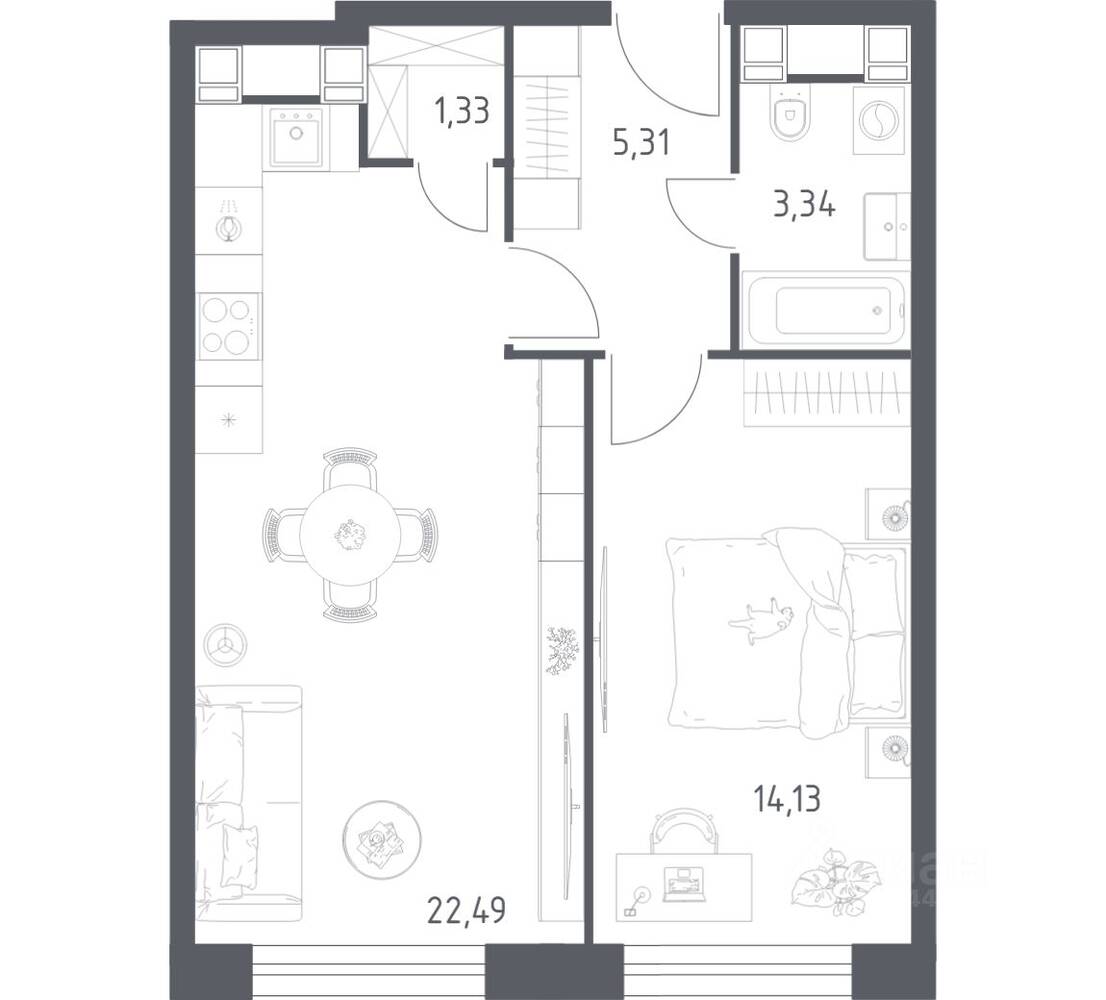 1-комн. квартира, 46,6 м², в Апарт-комплекс Пятницкое 58