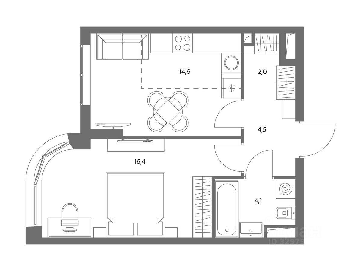 2-комн. квартира, 41,8 м², в ЖК Адмирал
