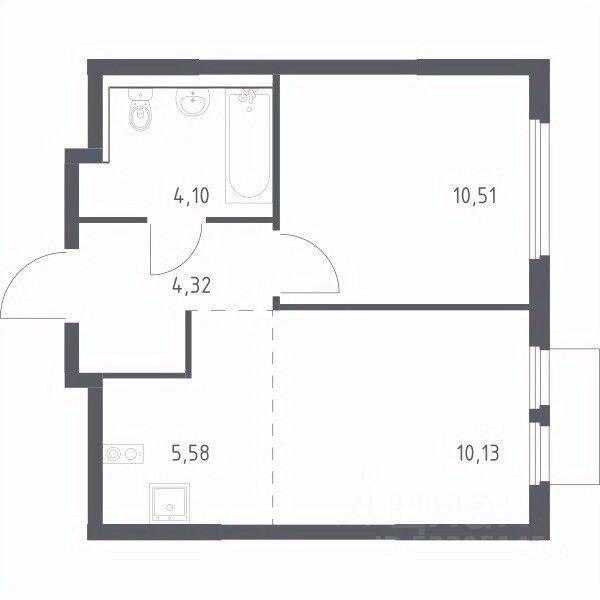 1-комн. квартира, 34,64 м², в ЖК «Пригород Лесное»