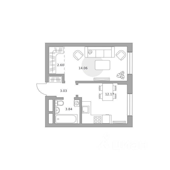 1-комн. квартира, 35,7 м², в Малоэтажный ЖК Живописный