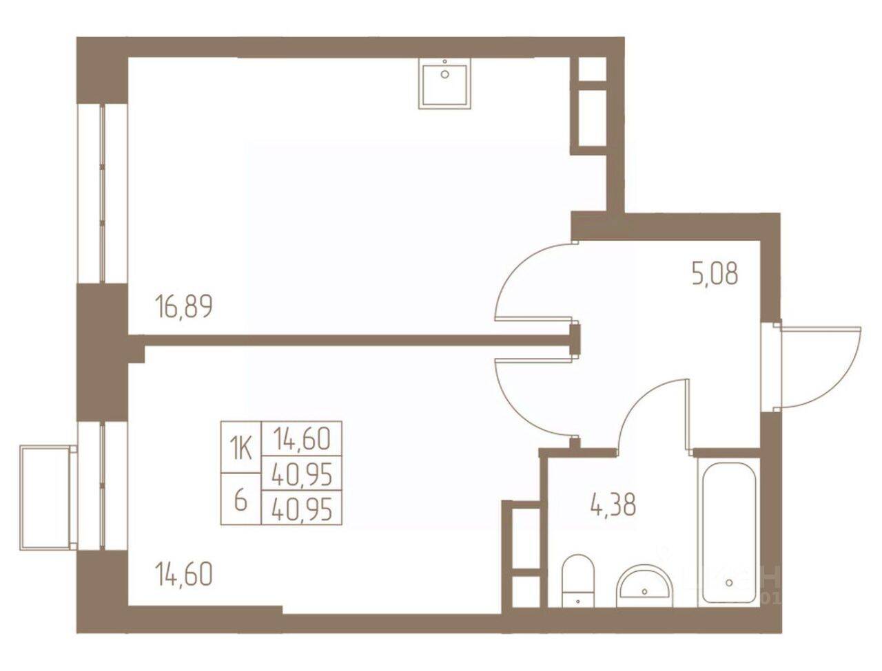 1-комн. квартира, 40,95 м², в ЖК Фабрикант