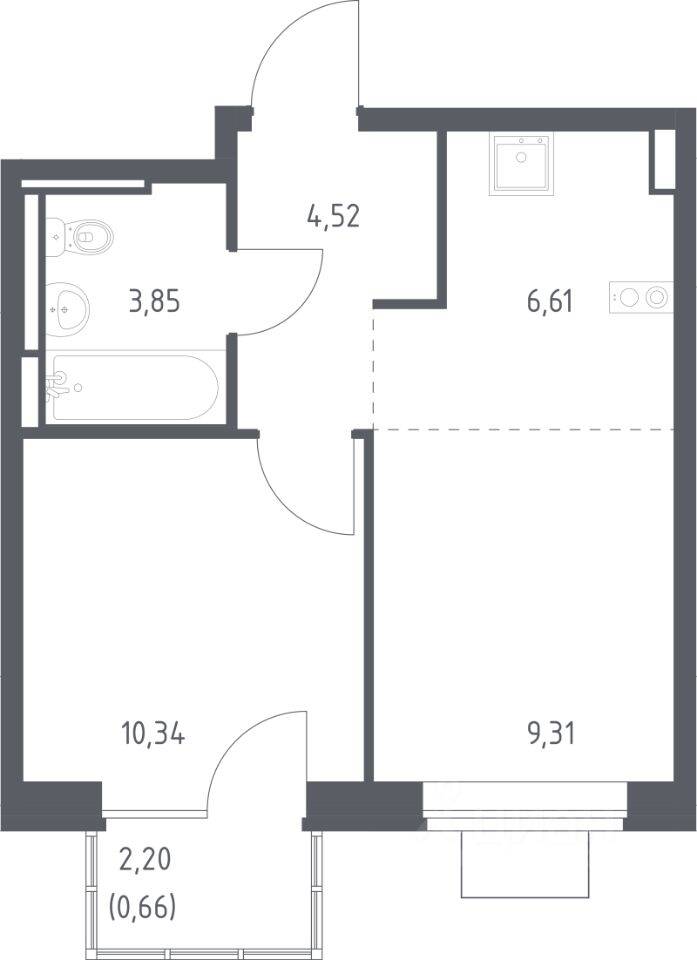 1-комн. квартира, 35,29 м², в ЖК Богдановский Лес