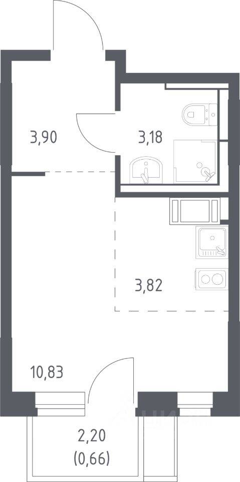 Планировка 1 комнатной квартиры, 22.39 м², в «Пятницкие Луга»