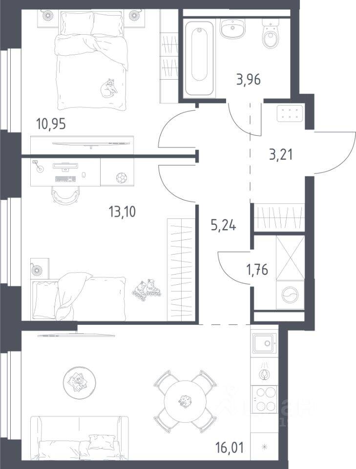 2-комн. квартира, 54,23 м², в ЖК Егорово Парк