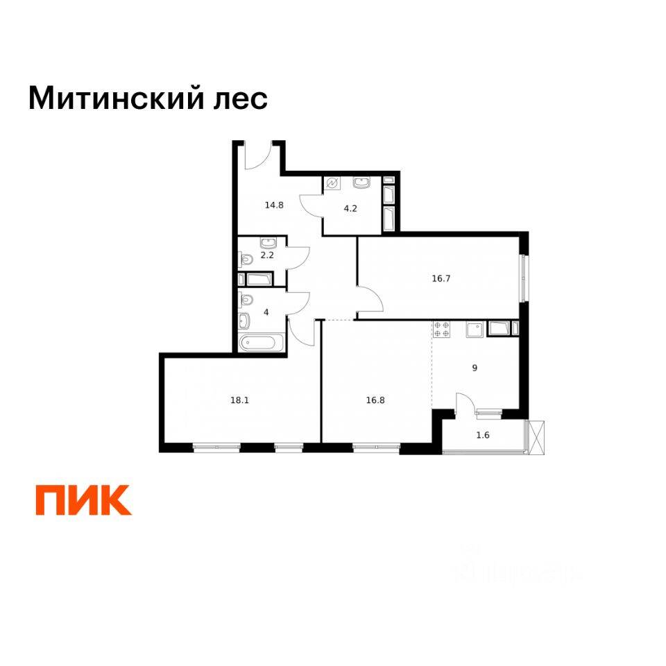 3-комн. квартира, 87,4 м², в ЖК Митинский лес