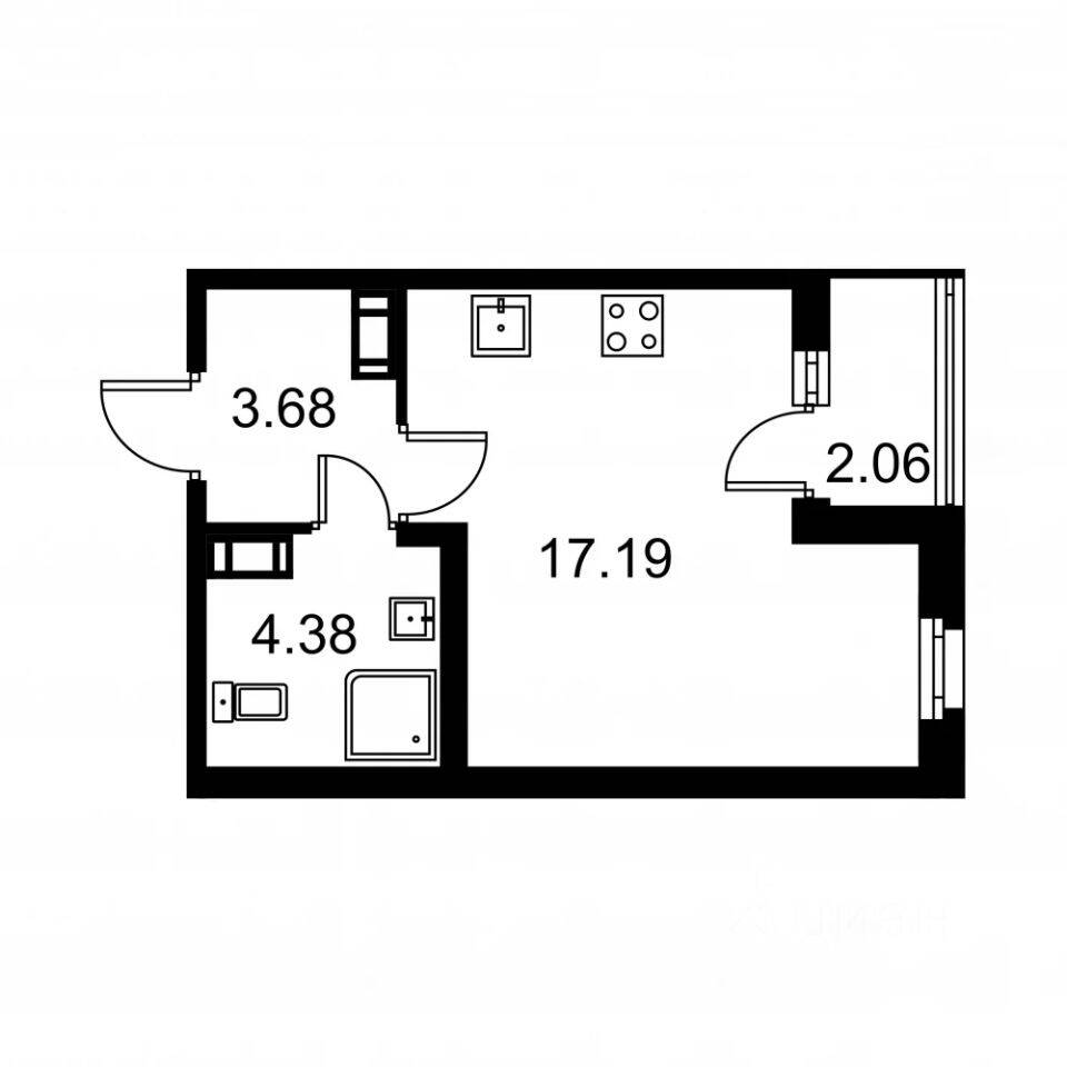 Планировка 1 комнатной квартиры, 26.28 м², в «Квартал Заречье»