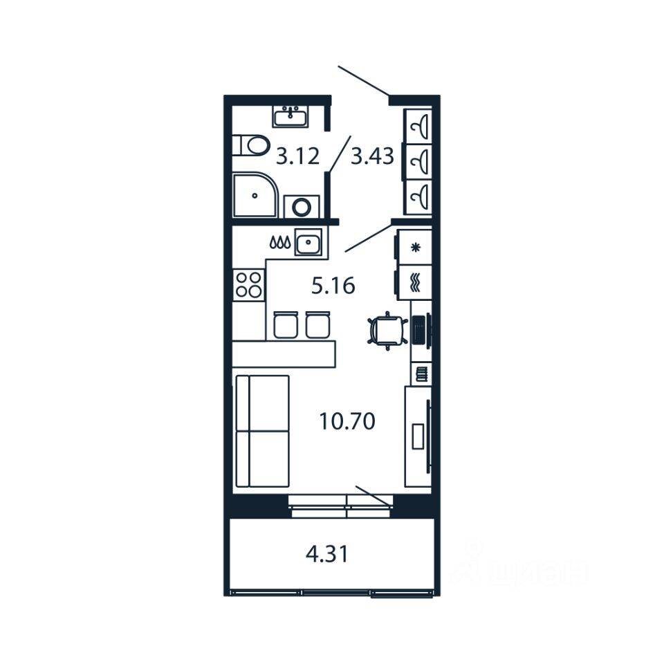 Квартира-студия, 24,56 м², в ЖК Полис Новоселье