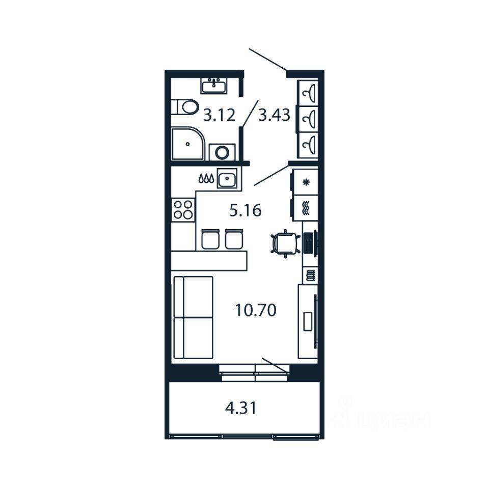 Квартира-студия, 24,56 м², в ЖК Полис Новоселье