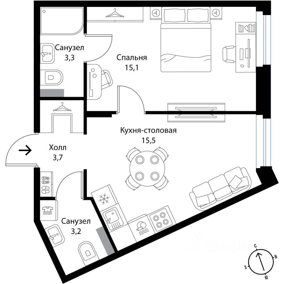 1-комн. квартира, 40,8 м², в Малоэтажный ЖК Экография