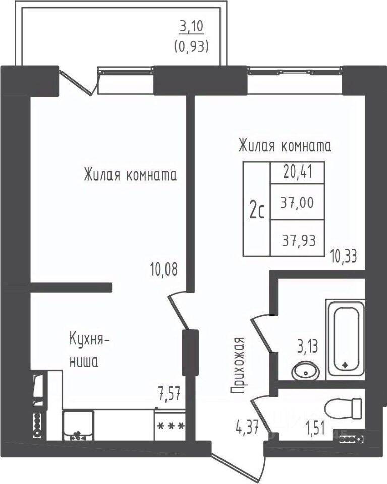 1-комн. квартира, 37,93 м², в ЖК Зеленый Оазис-Город