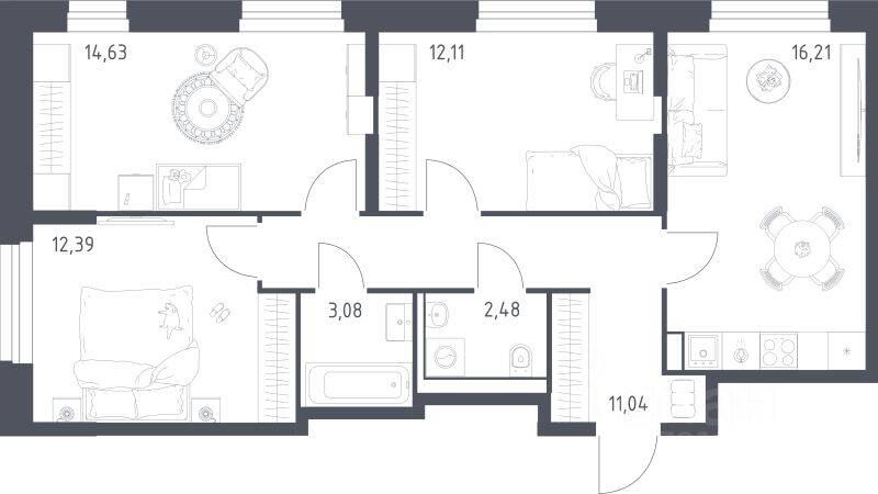 3-комн. квартира, 71,94 м², в ЖК Квартал Строгино