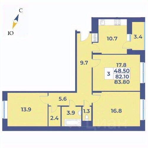 3-комн. квартира, 83,8 м², в ЖК «Эдельвейс» (ЦентрСтрой)