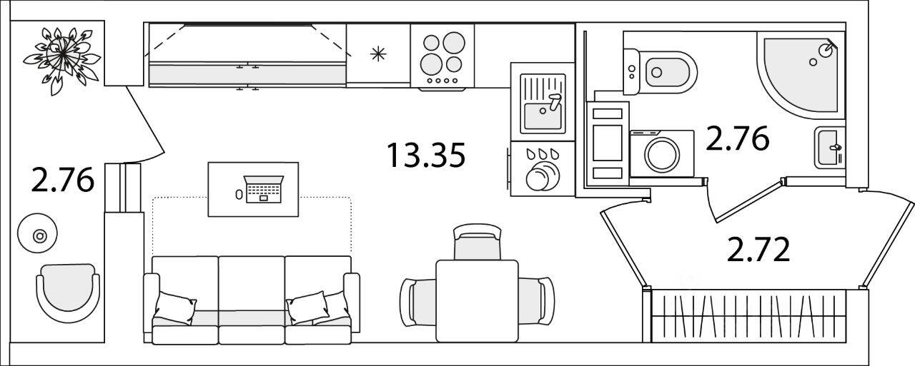 Планировка 1 комнатной квартиры, 20.21 м², в «Кинопарк»