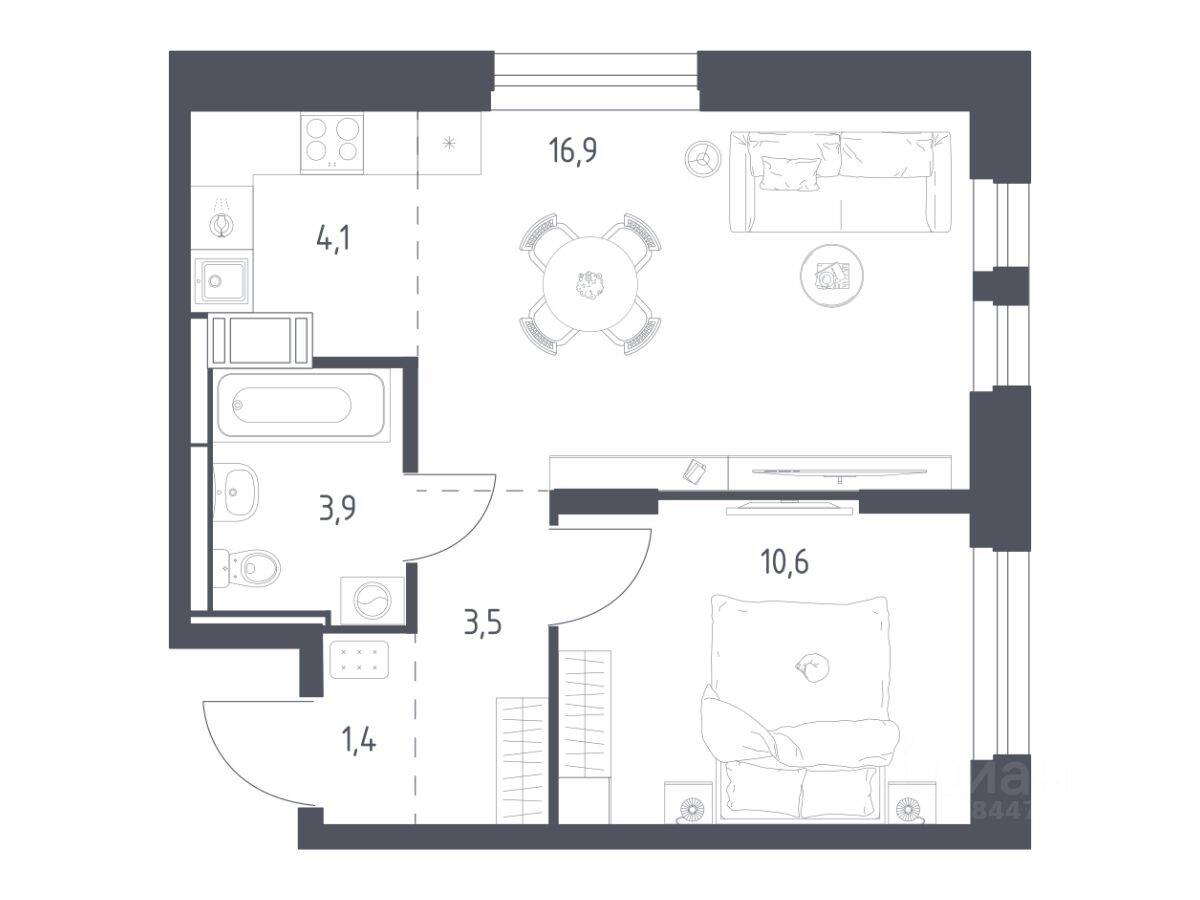 1-комн. квартира, 39,6 м², в ЖК Мытищи Парк