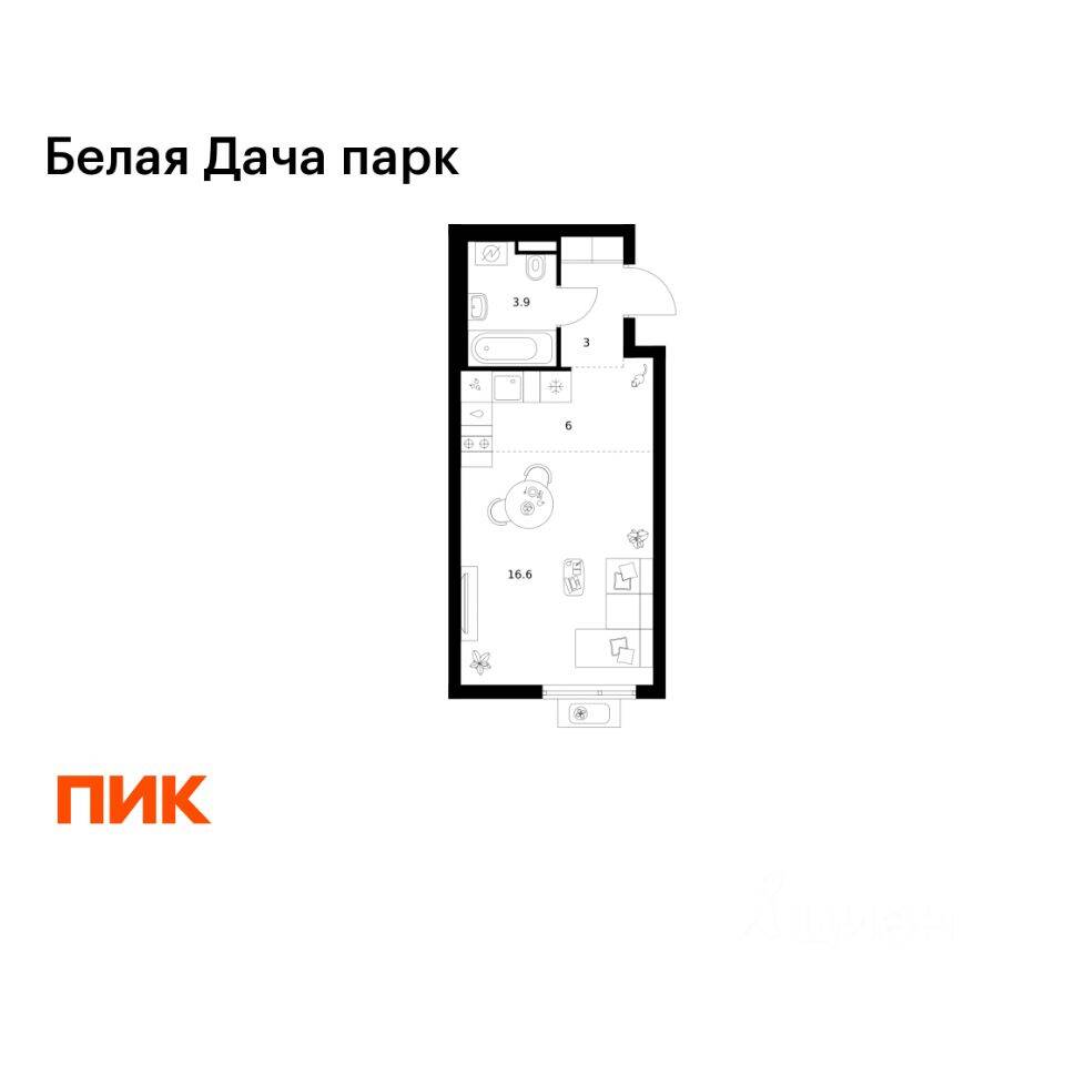 Квартира-студия, 29,5 м², в ЖК «Белая Дача парк»