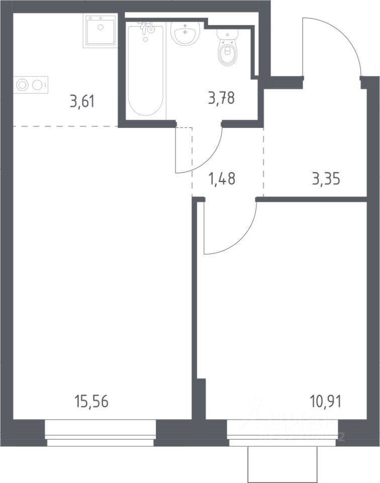 1-комн. квартира, 38,69 м², в ЖК Богдановский Лес