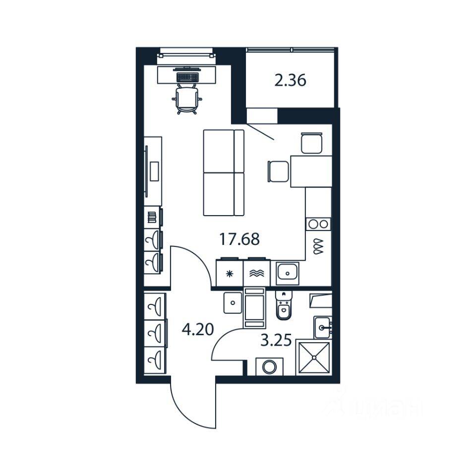 Квартира-студия, 24,7 м², в ЖК Полис ЛАВрики
