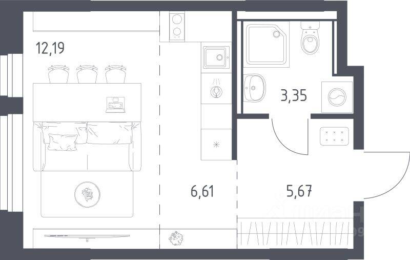 Планировка 1 комнатной квартиры, 27.82 м², в «Квартал Ивакино»
