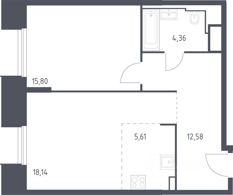 1-комн. квартира, 56,49 м², в Апарт-комплекс Sky Sputnik