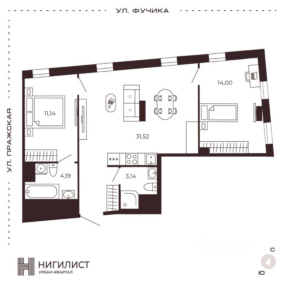 2-комн. квартира, 63,99 м², в МФК Нигилист (Concept)