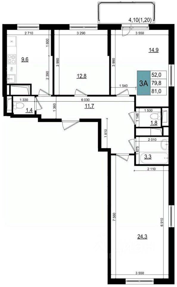 3-комн. квартира, 81 м², в ЖК «Одинцово сити»