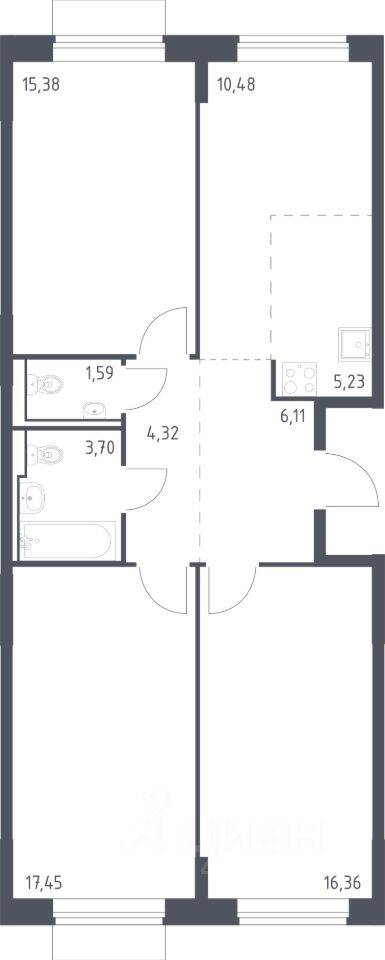 3-комн. квартира, 80,62 м², в ЖК Молжаниново