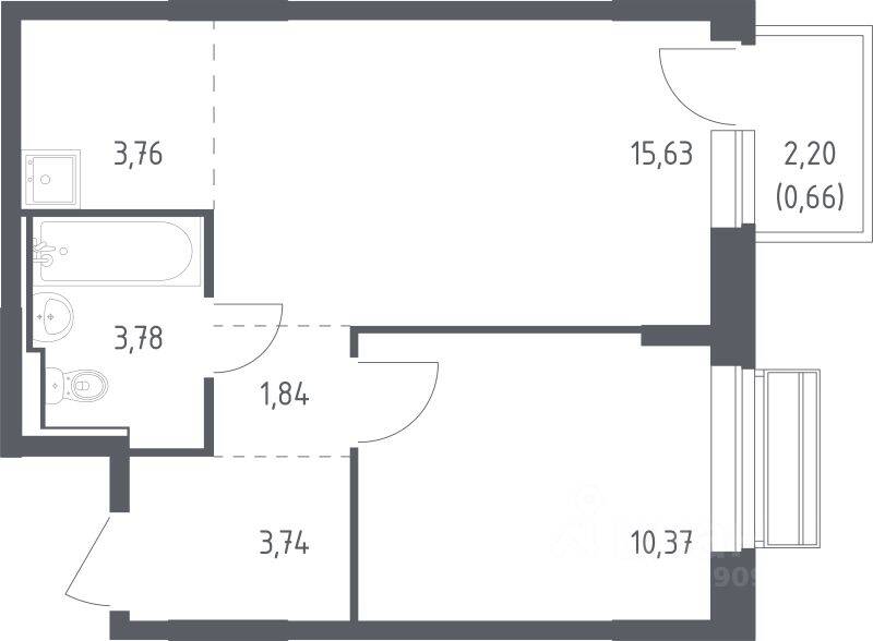 1-комн. квартира, 39,1 м², в ЖК Рублевский Квартал