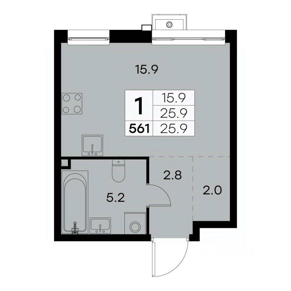 1-комн. квартира, 25,9 м², в ЖК Куркино 15