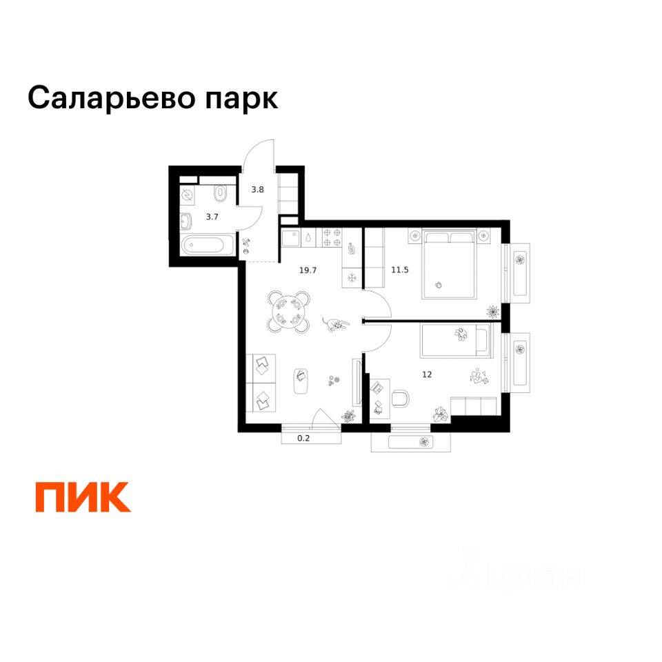 2-комн. квартира, 50,9 м², в ЖК «Саларьево парк»