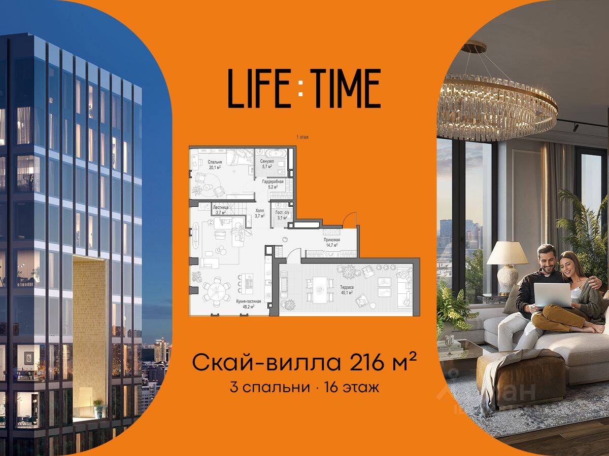 4-комн. квартира, 216 м², в ЖК Квартал Life Time