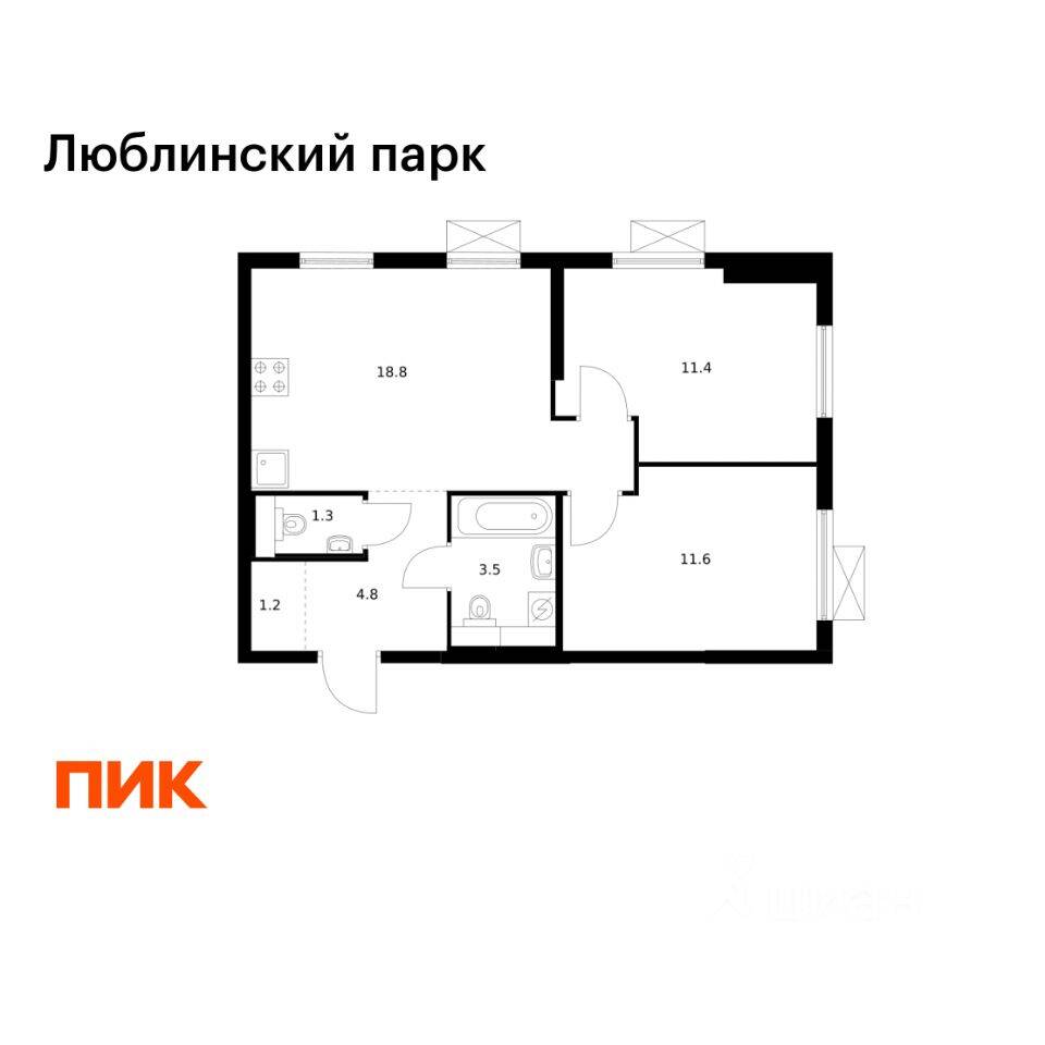 2-комн. квартира, 52,6 м², в ЖК «Люблинский парк»
