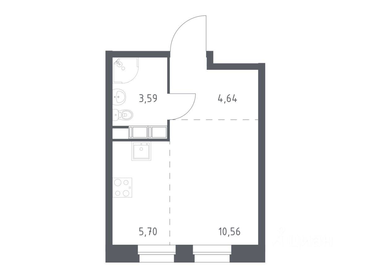 Квартира-студия, 24,49 м², в ЖК ЭкоБунино