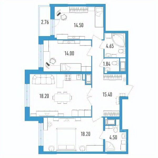 3-комн. квартира, 97,4 м², в ЖК «Колумб»